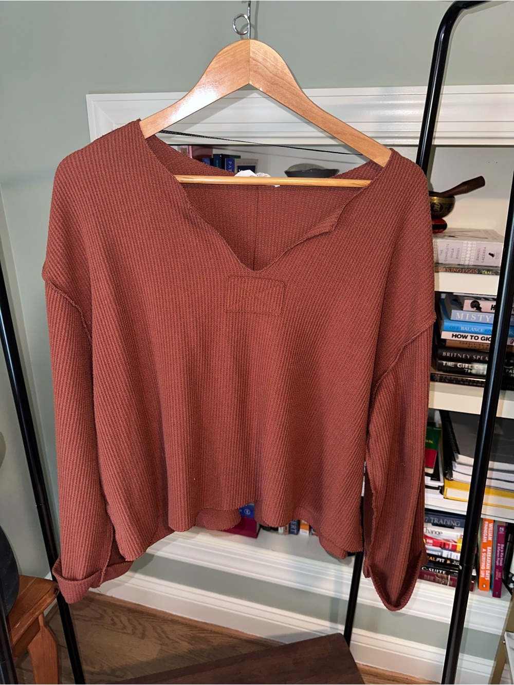 Double Zero Spicy Small Ribbed Knit Top - Rust Brown Cropped